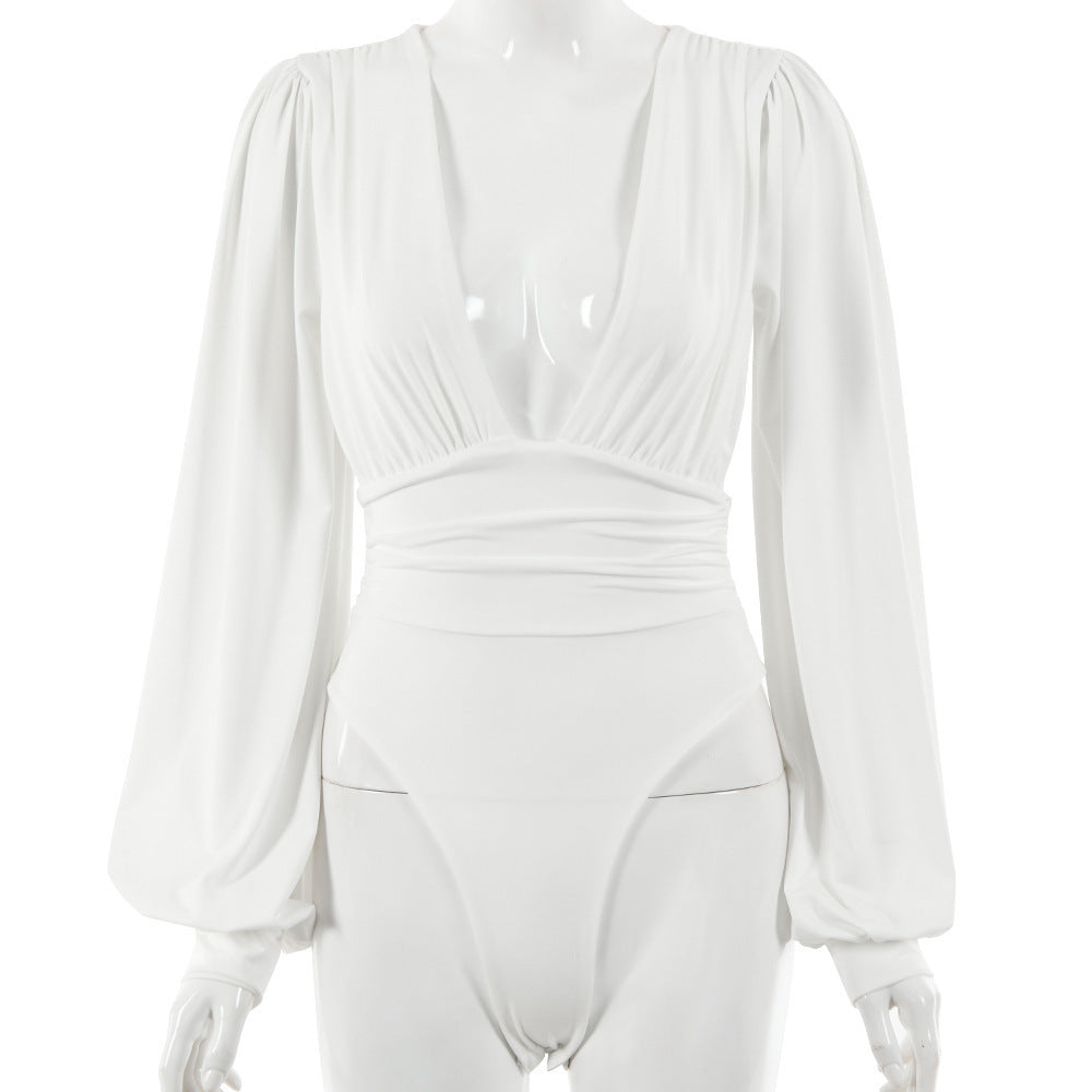 Damen Bodysuit mit tiefem V-Ausschnitt und puffärmeligem Design WOLFF