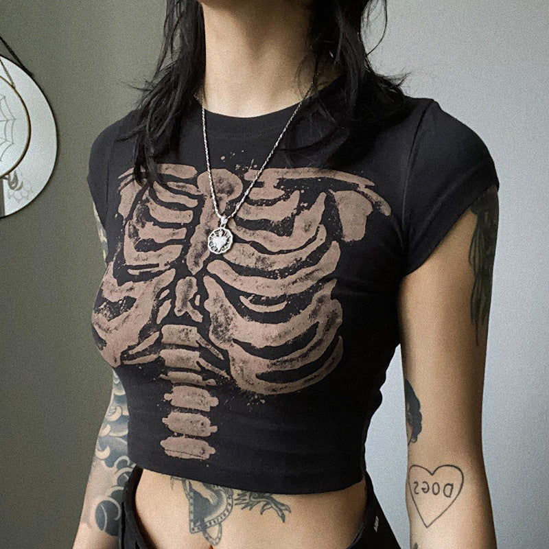 Damen Crop-Top mit kreativem Skelettprint WOLFF