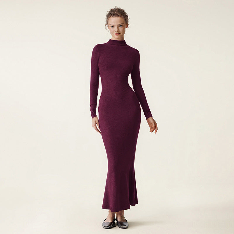 Damen elegantes Langarm-Midikleid mit hohem Kragen und figurbetontem Schnitt WOLFF