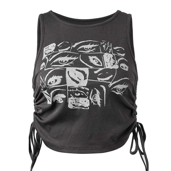 Damen Langarm-Crop-Top mit kreativem Eye-Print WOLFF