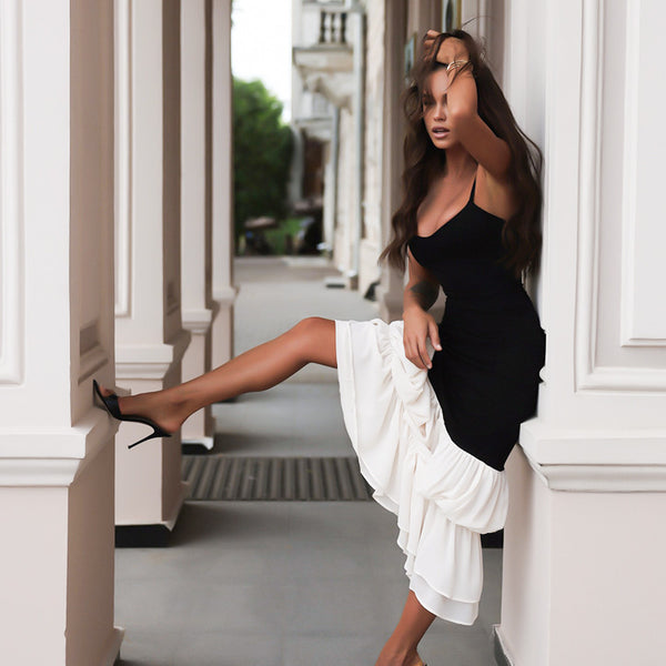 Damen Maxikleid mit elegantem Kontrastrock und verstellbaren Spaghettiträgern WOLFF