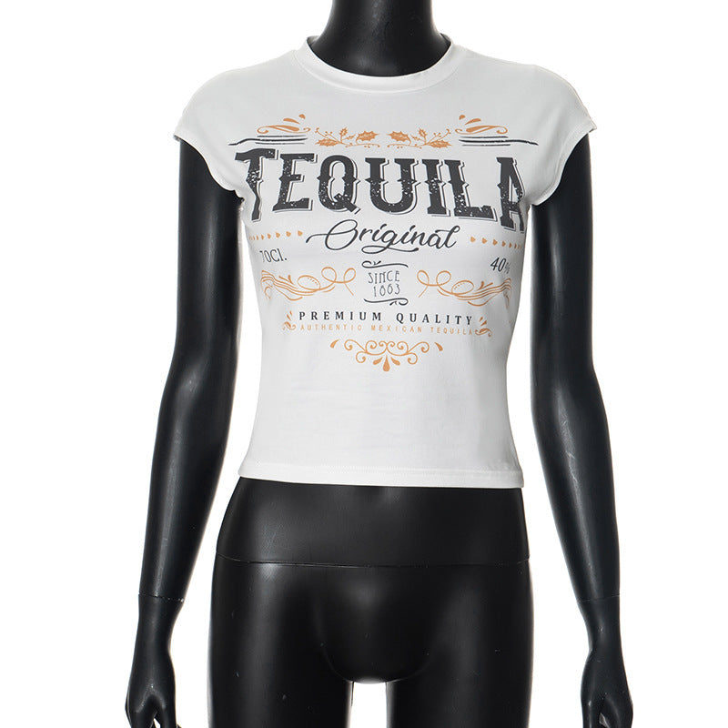 Damen Kurzarm-Crop-Shirt mit modernem Schriftzug WOLFF