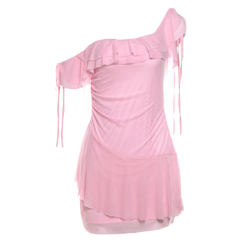 Damen schulterfreies Kleid mit Rüschendetails und seitlichem Wickeldesign WOLFF