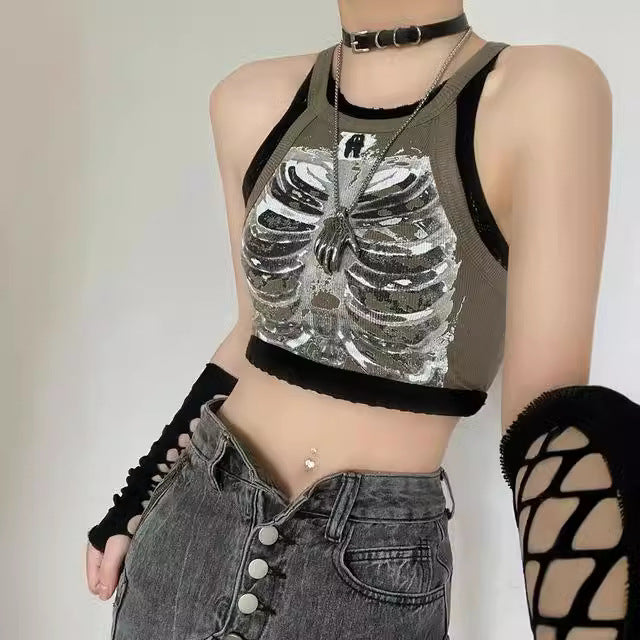 Damen Crop-Top mit künstlerischem Skelett-Print und modernem Schnitt WOLFF