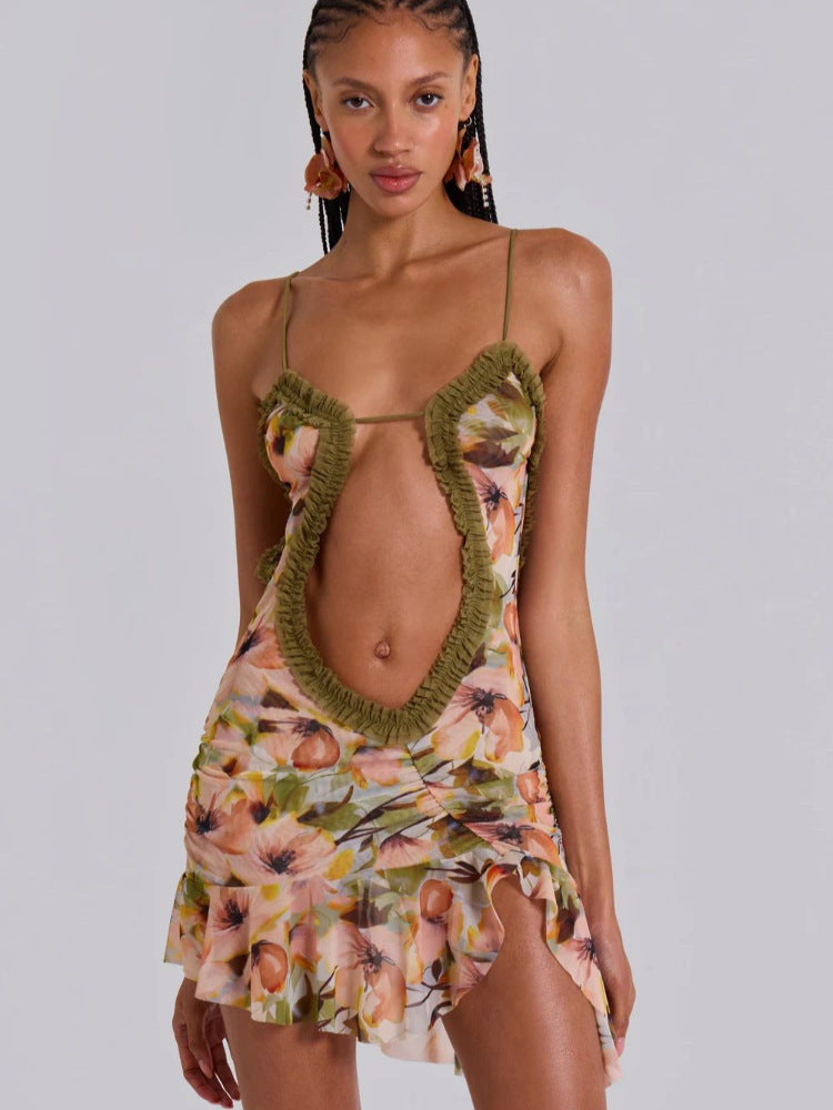 Damen florales Minikleid mit raffiniertem Rüschen-Design WOLFF