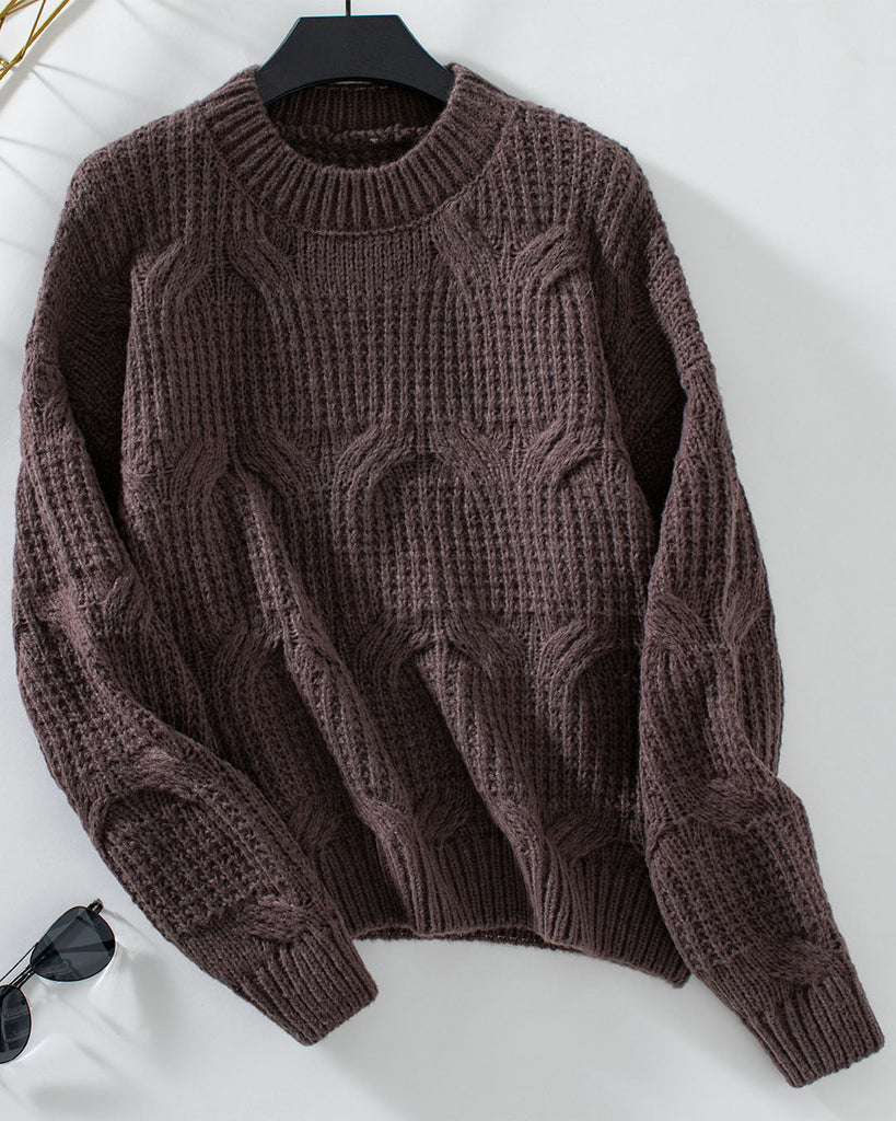 WOLFF uni Farbe Kabelstrickpullover