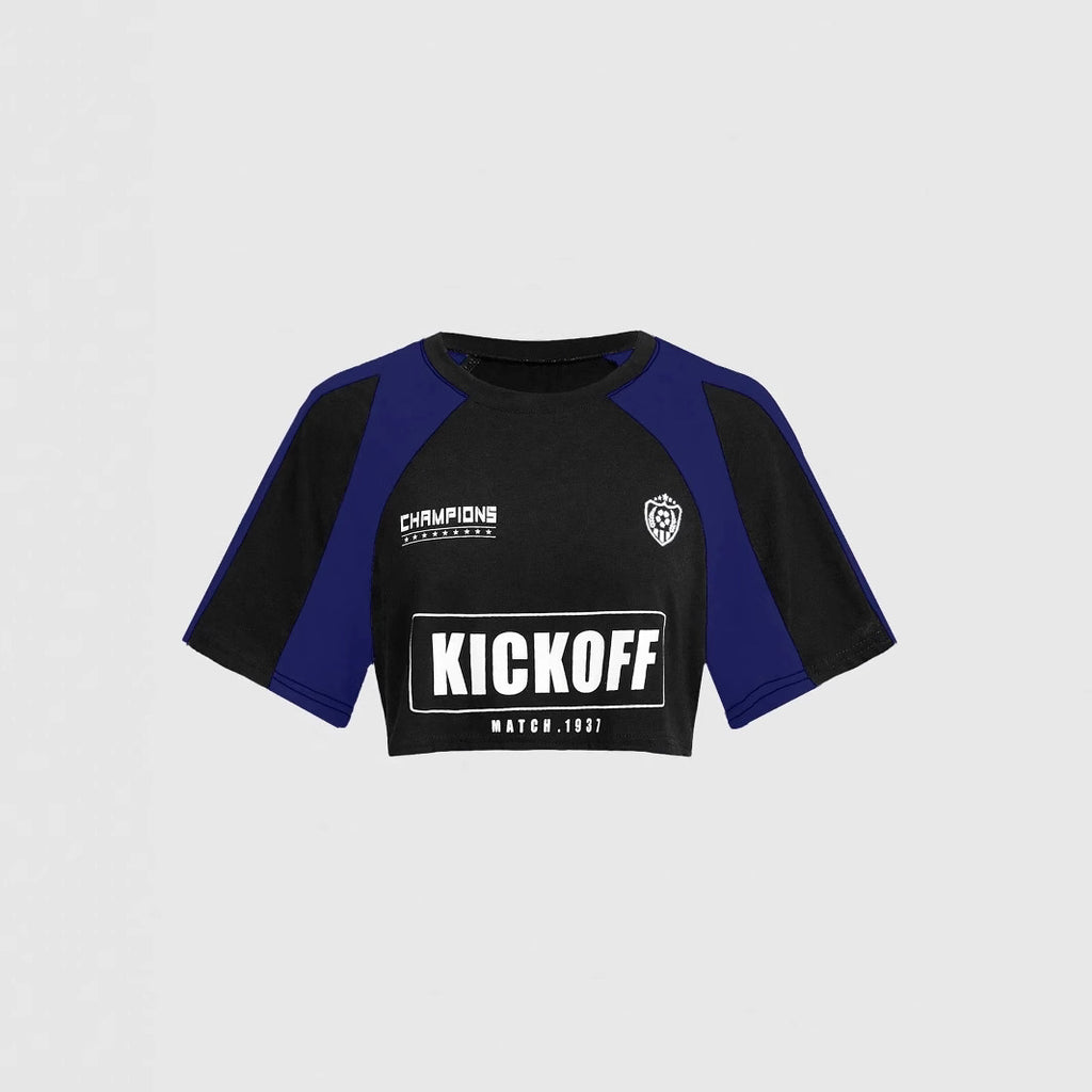 Damen verspieltes Crop-Top mit sportlichem Grafikdruck und kurzen Ärmeln WOLFF