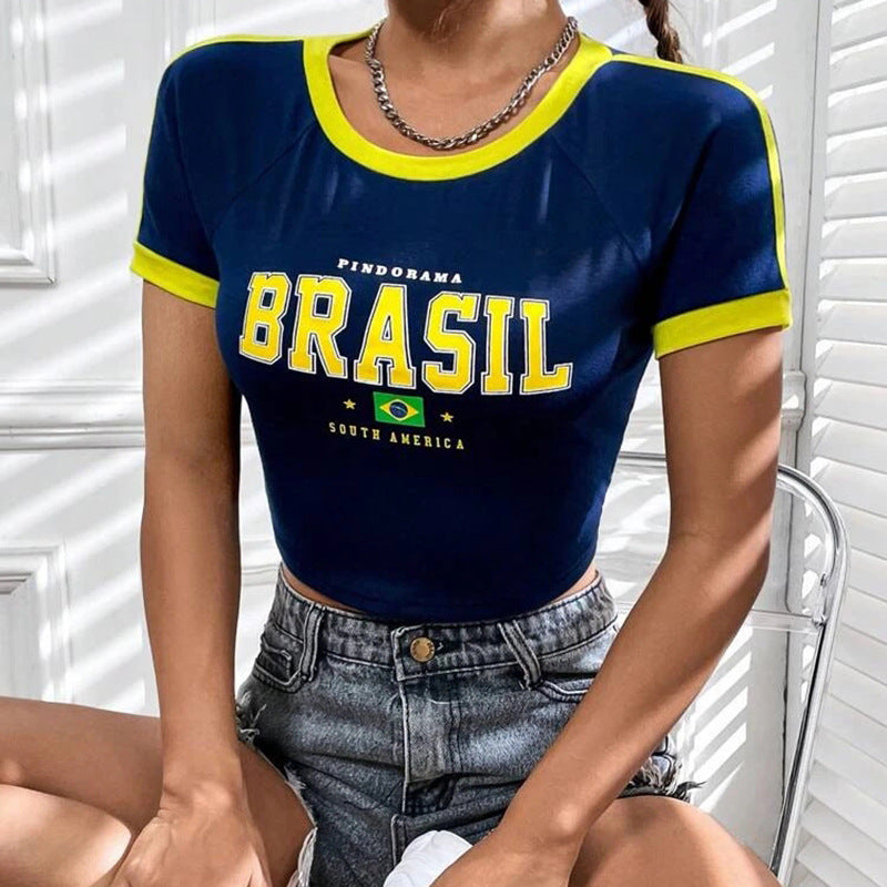 Damen Crop-Top mit kreativem brasilianischen Grafikdruck WOLFF