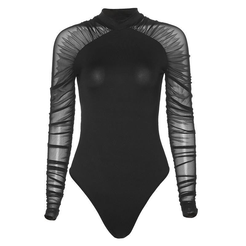 Damen Bodysuit mit transparenten Ärmeln und gerafftem Design WOLFF