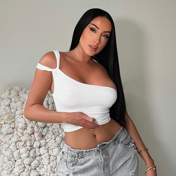 Damen asymmetrisches Crop-Top mit einer Schulter und modischem Destin WOLFF