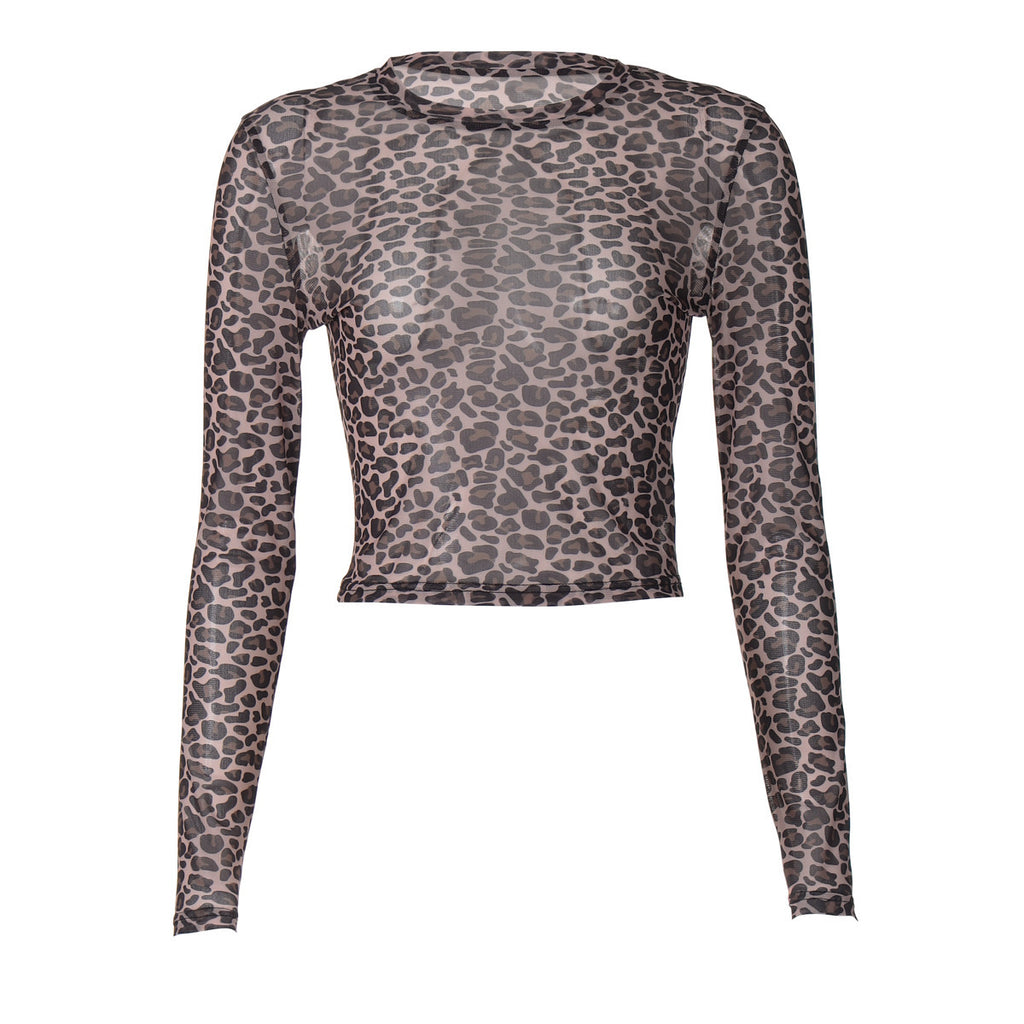 Damen Langärmliges Crop-Top mit einzigartigem Leopardenmuster WOLFF