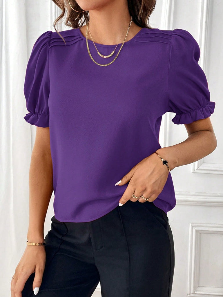 Wolff Pure-Color-Rundhals-Shirt-Top mit Temperament