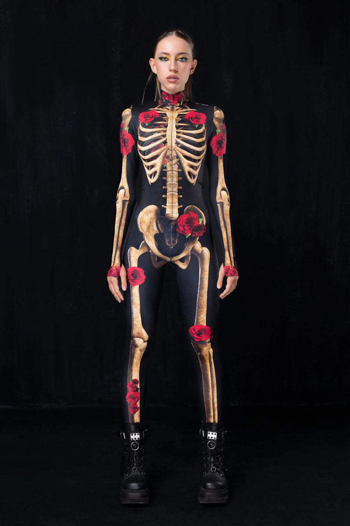 Damen Skin Suit mit einzigartigem Skelett-Motiv und floralen Akzenten WOLFF
