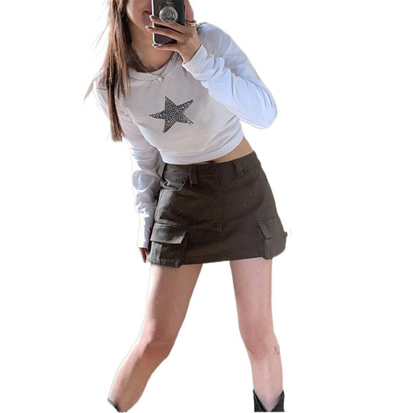 Damen cropped Langarmshirt mit funkelndem Sternenmotiv WOLFF