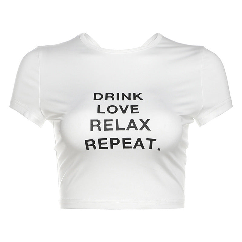Damen Crop-Top mit kreativem Schriftzug und figurbetontem Schnitt WOLFF