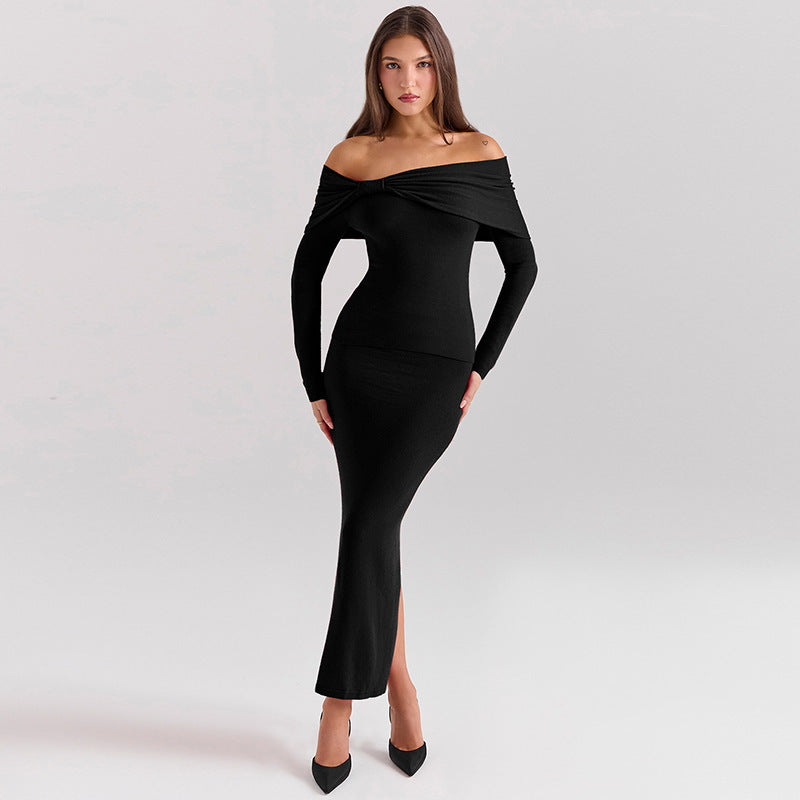 Damen figurbetontes Maxikleid mit schulterfreiem Design und eleganten Rüschendetails WOLFF