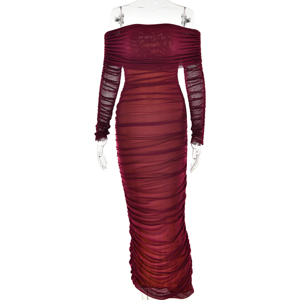 Damen figurbetontes Off-Shoulder Maxikleid mit raffinierten Rüschendetails WOLFF