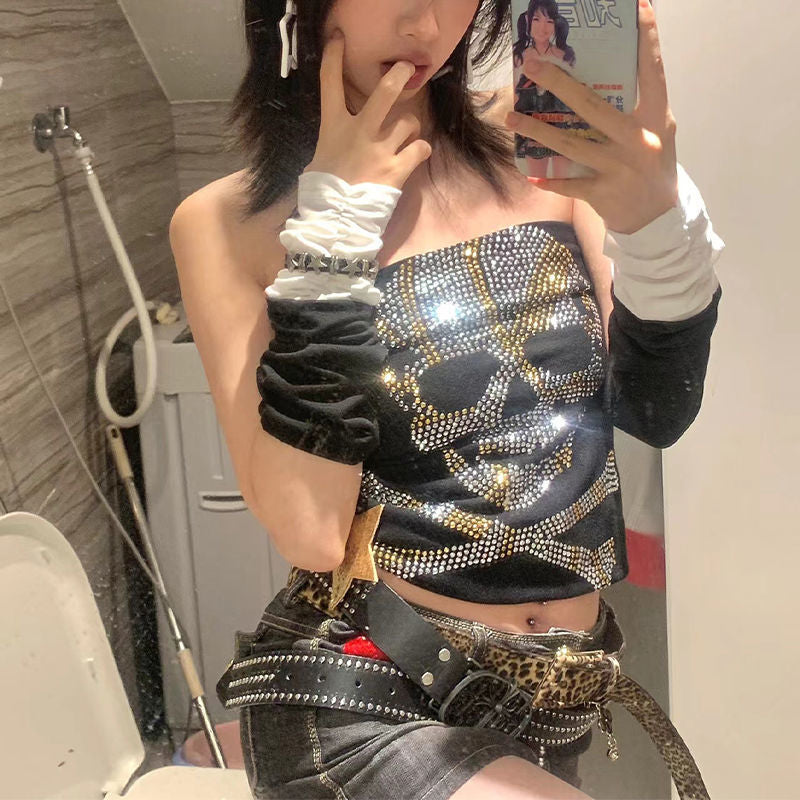 Damen Top mit kreativen Skelettmotiven und funkelnden Akzenten WOLFF