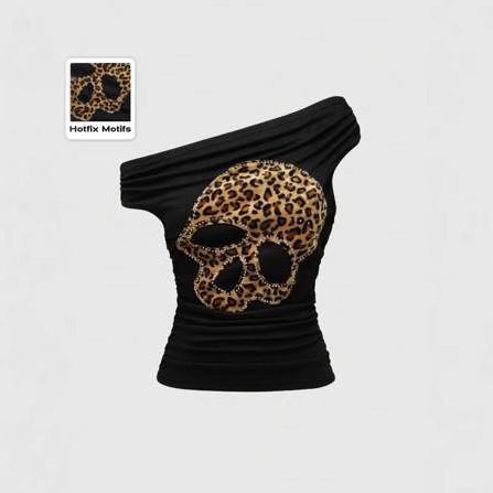 Damen Asymmetrisches Oberteil mit animalischem Design und Strassbesatz WOLFF