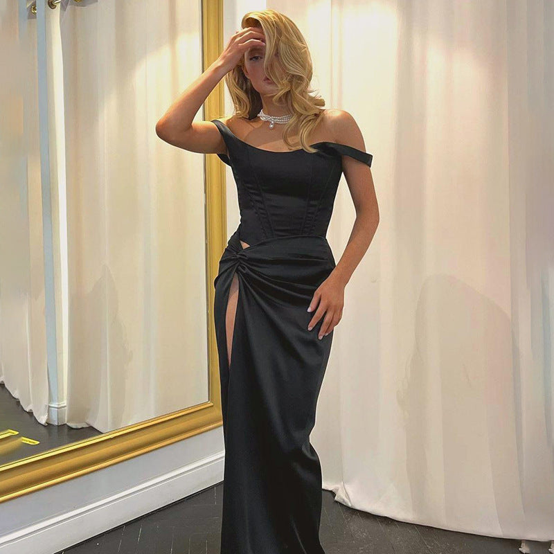 Damen Off-Shoulder Maxikleid mit raffinierter Raffung und hohem Schlitz WOLFF