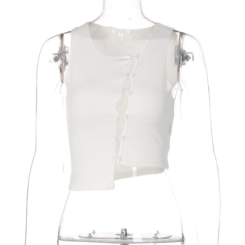 Damen Crop-Top mit dekorativen Knopf-Details und asymmetrischem Schnitt WOLFF