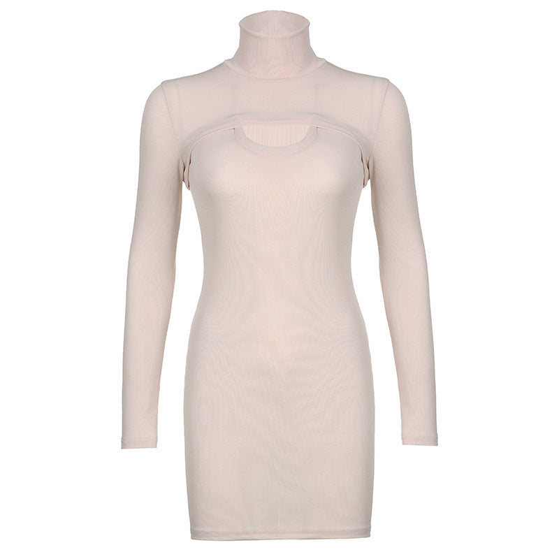 Damen langärmliges Kleid mit hohem Kragen und kreativem Cut-Out WOLFF