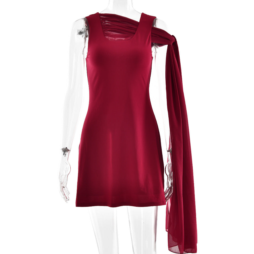 Damen Minikleid mit asymmetrischem Design und schulterfreiem Schal WOLFF