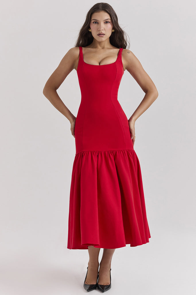 Damen Maxikleid mit figurbetontem Oberteil und voluminösem Rock WOLFF