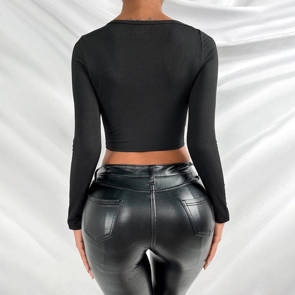 Damen Langarm-Crop-Top mit einzigartigem Cut-Out-Design WOLFF