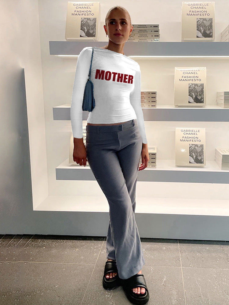 Damen figurbetontes Langarmshirt mit kreativem Schriftzug WOLFF