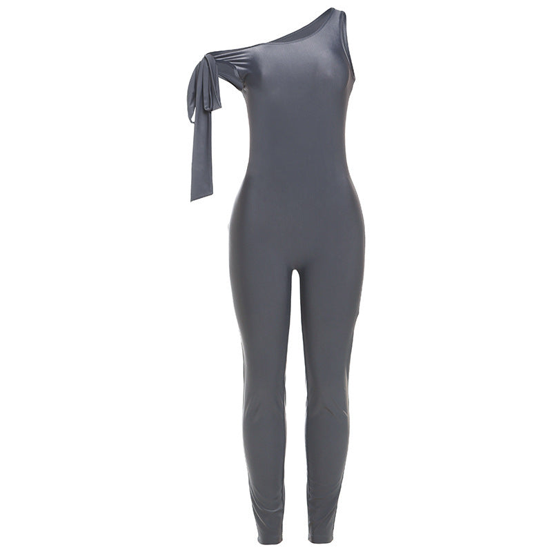 Damen Einarmiger Jumpsuit mit dekorativem Bindeband und figurformendem Schnitt WOLFF