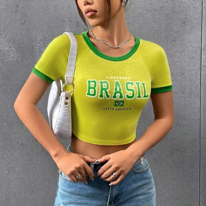 Damen Crop-Top mit kreativem brasilianischen Grafikdruck WOLFF