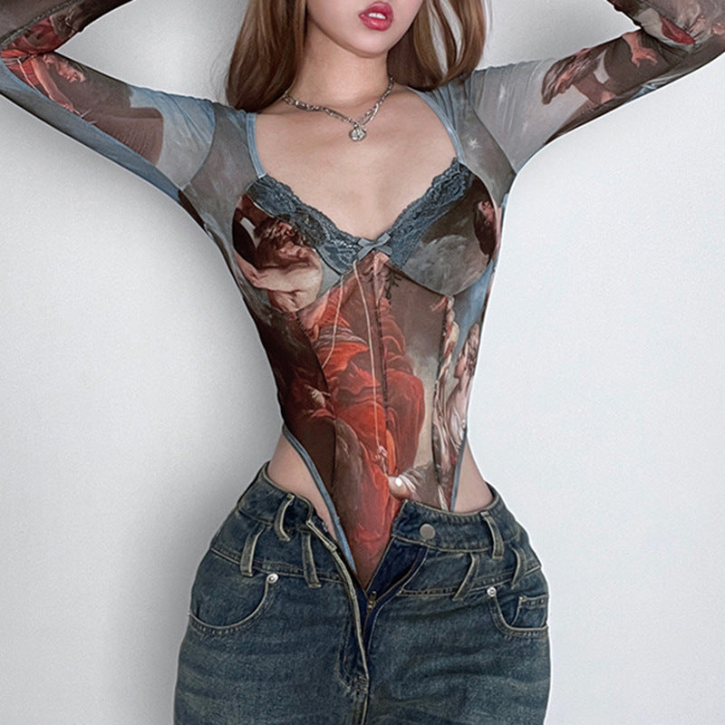 Damen Bodysuit mit kunstvollem Barockdesign und transparenten Einsätzen WOLFF