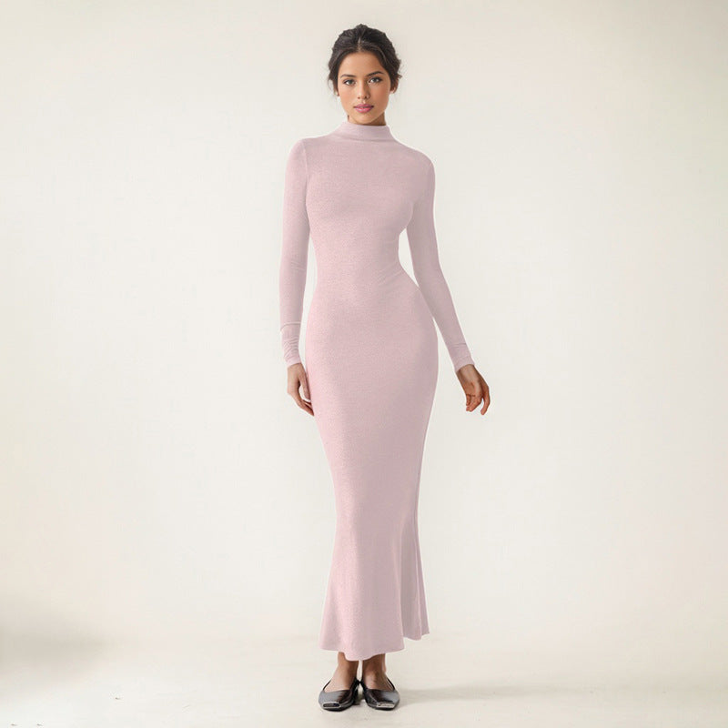 Damen elegantes Langarm-Midikleid mit hohem Kragen und figurbetontem Schnitt WOLFF