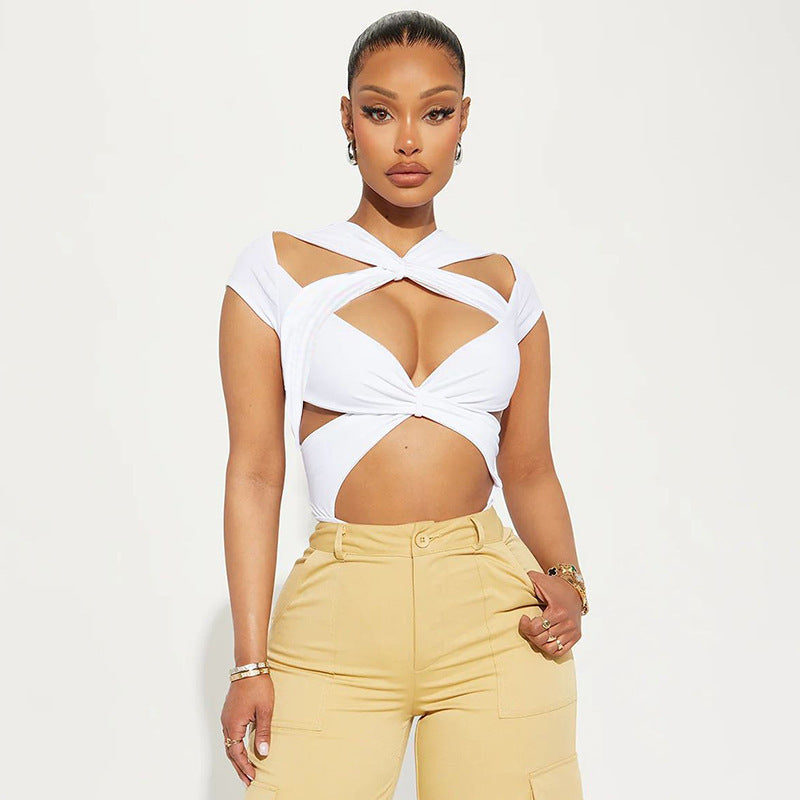 Damen bodenständiges Crop-Top mit kreativem Wickeldesign und figurschmeichelnden Cut-Outs WOLFF