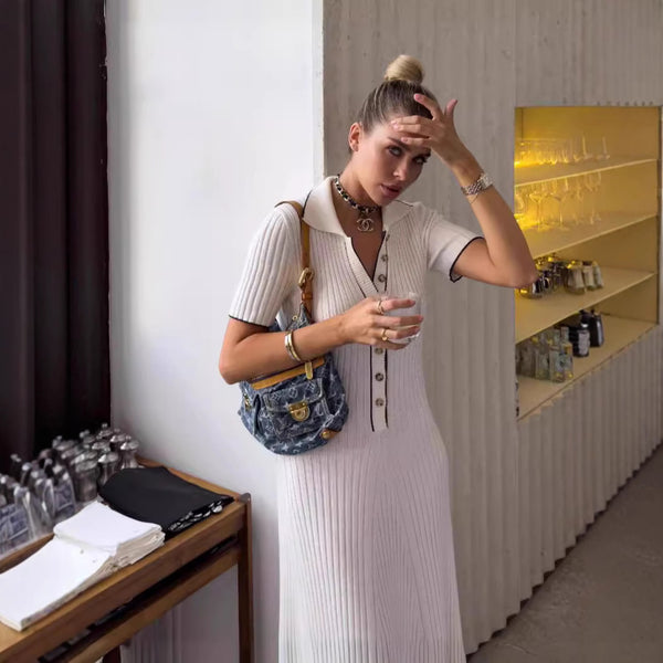 Damen lässiges Maxikleid mit elegantem Polokragen und Knöpfen WOLFF