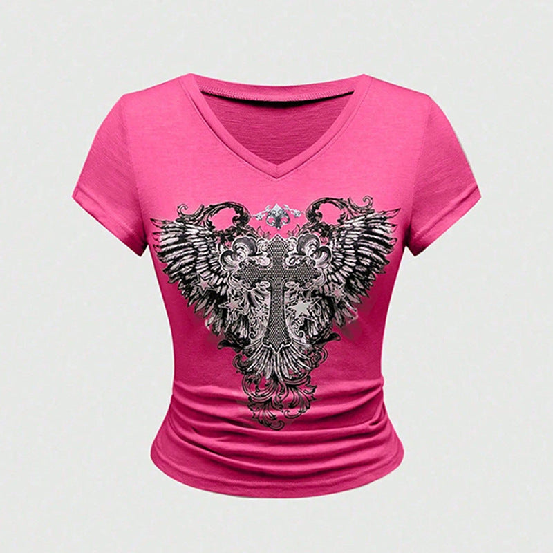 Damen T-Shirt mit originellem Grafiken-Motiv und vorteilhaftem V-Ausschnitt WOLFF