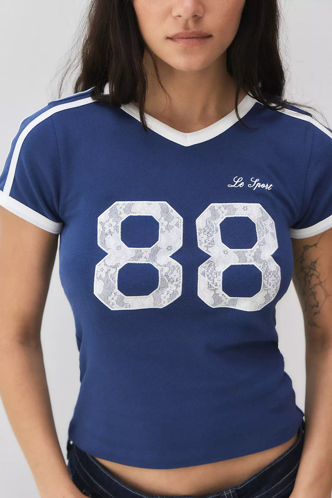 Damen sportliches Kurzarm-T-Shirt mit auffälligem Spitzenmotiv WOLFF