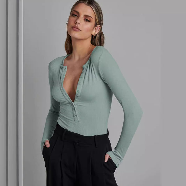 Damen Langarm-Bodysuit mit Knopfleiste und figurbetontem Schnitt WOLFF