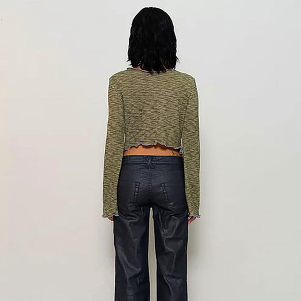 Damen cropped Longsleeve Oberteil mit innovativem Ausschnitt und Rüschendetails WOLFF