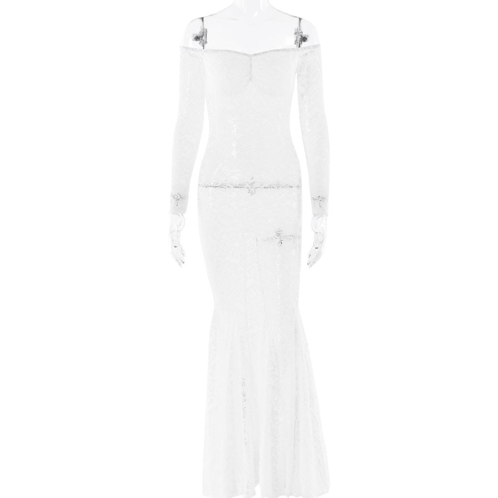 Damen Spitzenabendkleid mit schulterfreiem Design und elegantem Fischschwanzschnitt WOLFF