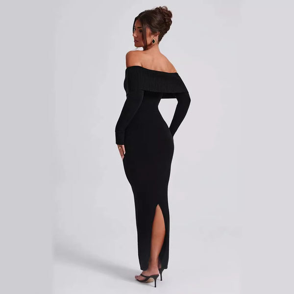 Damen Langarm Maxikleid mit schulterfreiem Design und raffinierter Rippstruktur WOLFF