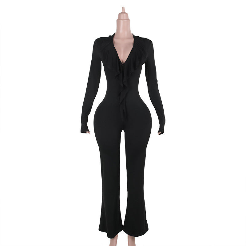 Damen Eleganter Langarm-Jumpsuit mit drapierter Front und figurformendem Schnitt WOLFF