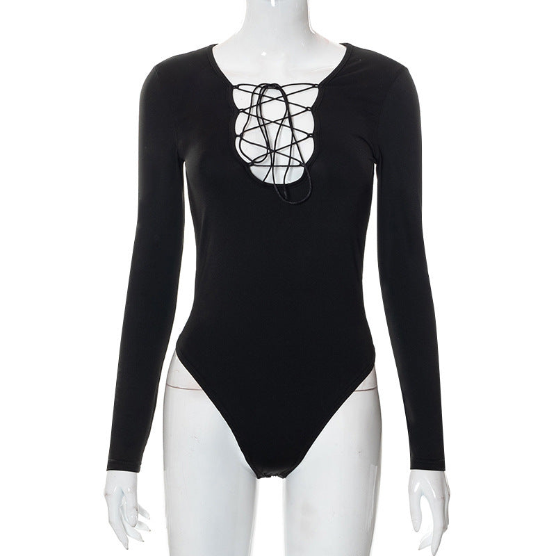 Damen Bodysuit mit tiefem V-Ausschnitt und raffiniertem Schnürdesign WOLFF