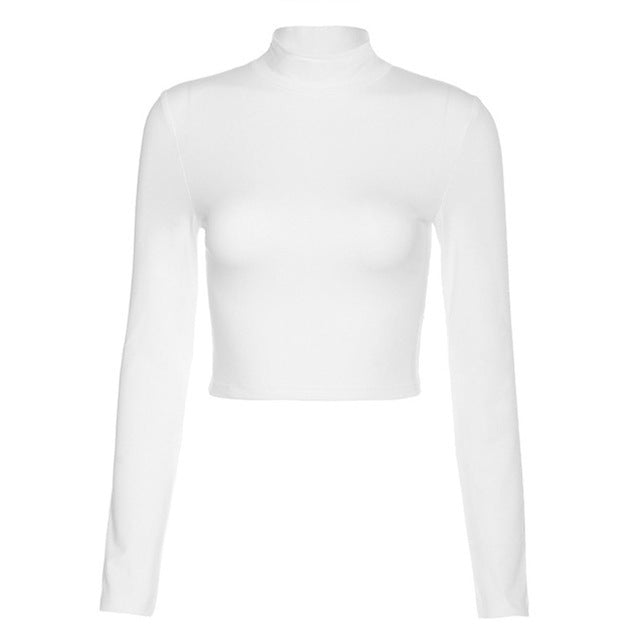 Damen figurbetontes Langarm-Crop-Top mit hohem Kragen und elastischem Bund WOLFF