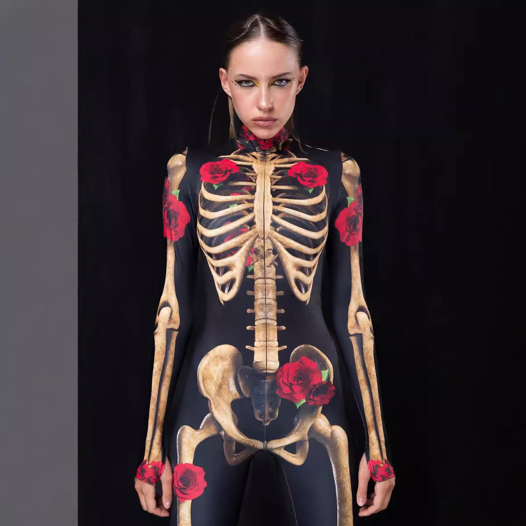 Damen Skin Suit mit einzigartigem Skelett-Motiv und floralen Akzenten WOLFF