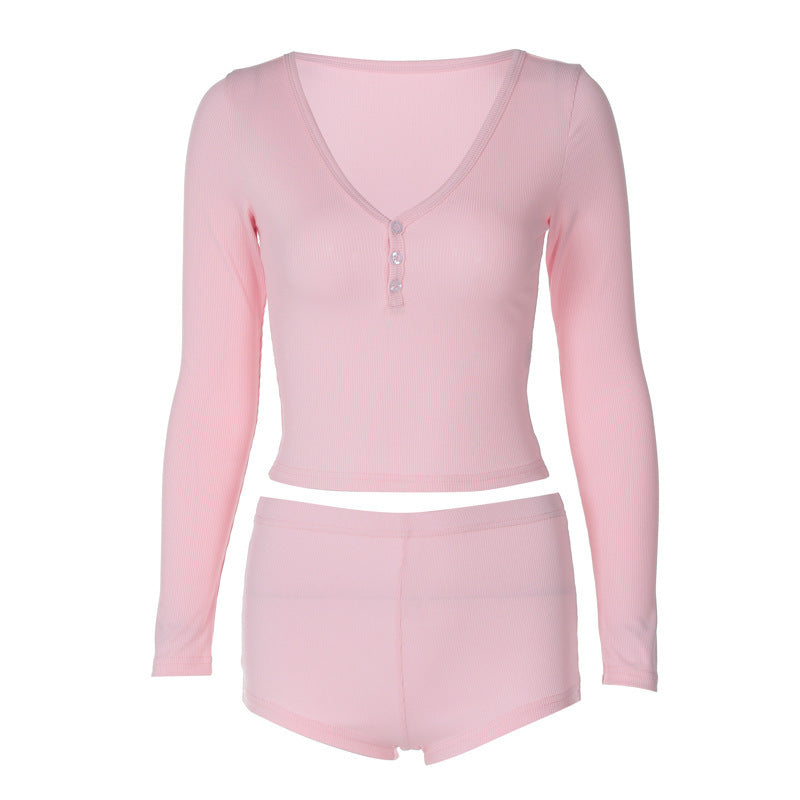 Damen Komfortables Langarm-Oberteil und Shorts Set WOLFF