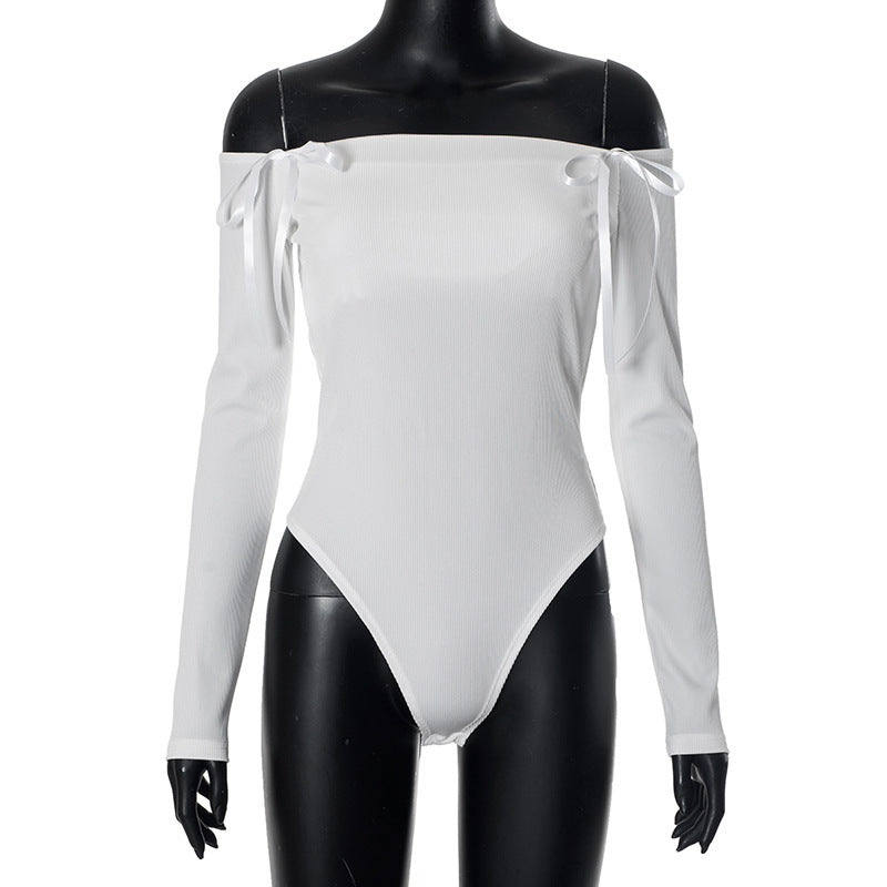 Damen körpernahe Bluse mit schulterfreiem Design und feinen Bindebändern WOLFF