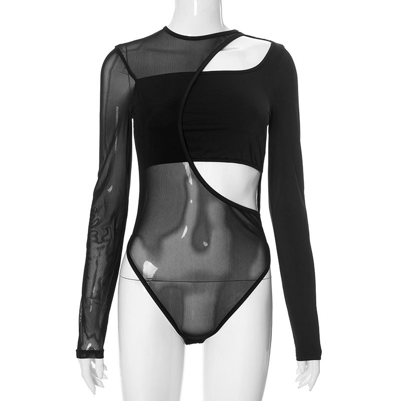 Damen Bodysuit mit transparentem Mesh und asymmetrischem Design WOLFF