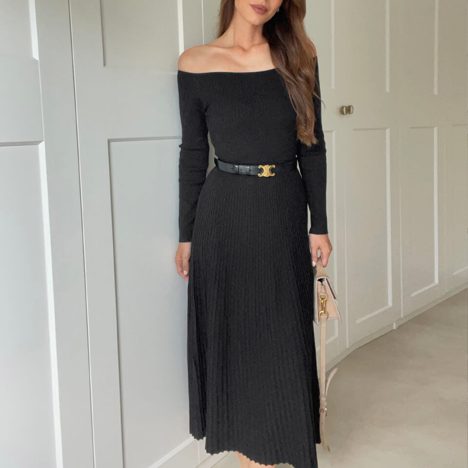 Damen Midi-Kleid mit schulterfreiem Design und raffinierten Rippentexturen WOLFF